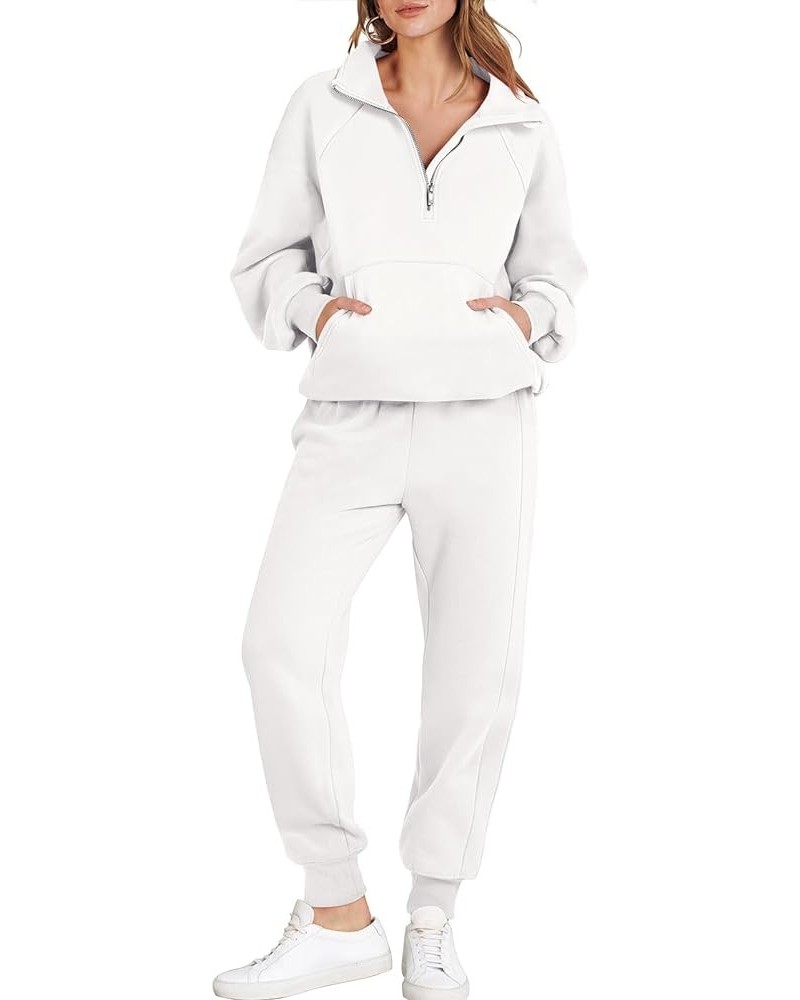 Womens 2 Piece Outfits Sweatsuit Set Quarter Zip Long Sleeve Sweatshirt Jogger Sweatpants Tracksuit Lounge Set White $30.08 A...