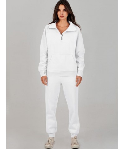 Womens 2 Piece Outfits Sweatsuit Set Quarter Zip Long Sleeve Sweatshirt Jogger Sweatpants Tracksuit Lounge Set White $30.08 A...