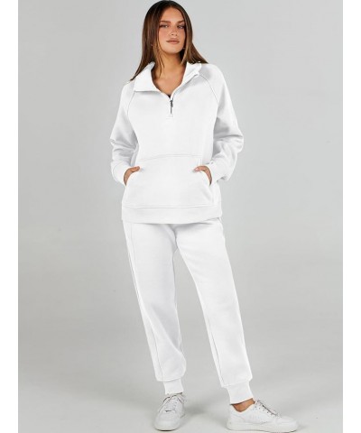 Womens 2 Piece Outfits Sweatsuit Set Quarter Zip Long Sleeve Sweatshirt Jogger Sweatpants Tracksuit Lounge Set White $30.08 A...