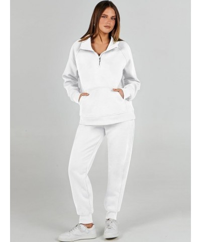 Womens 2 Piece Outfits Sweatsuit Set Quarter Zip Long Sleeve Sweatshirt Jogger Sweatpants Tracksuit Lounge Set White $30.08 A...