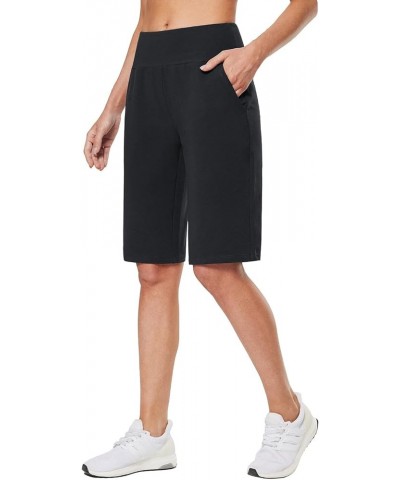 Women's 12" Long Bermuda Shorts High Waisted Knee Length Cotton Shorts Pockets Casual Work Lounge Black $16.32 Activewear
