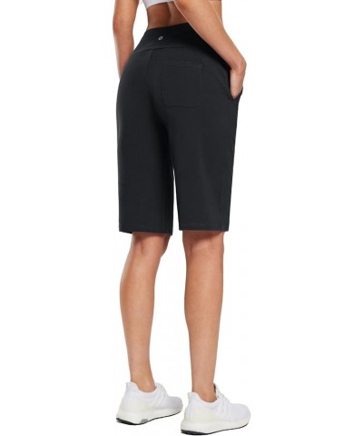 Women's 12" Long Bermuda Shorts High Waisted Knee Length Cotton Shorts Pockets Casual Work Lounge Black $16.32 Activewear