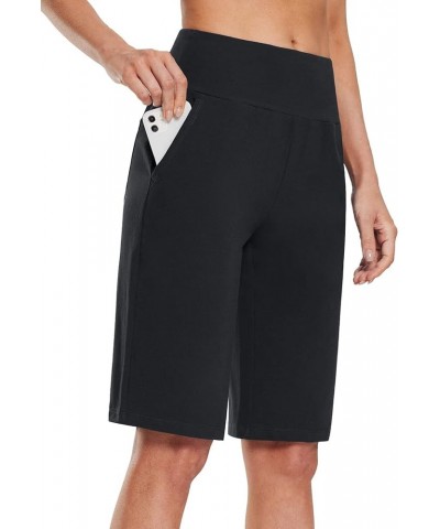 Women's 12" Long Bermuda Shorts High Waisted Knee Length Cotton Shorts Pockets Casual Work Lounge Black $16.32 Activewear