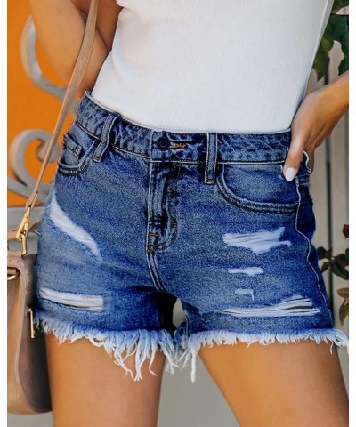 Women's Ripped Denim Jean Shorts Mid Rise Summer Hot Raw Hem Casual Shorts W004-dark Blue $19.03 Shorts