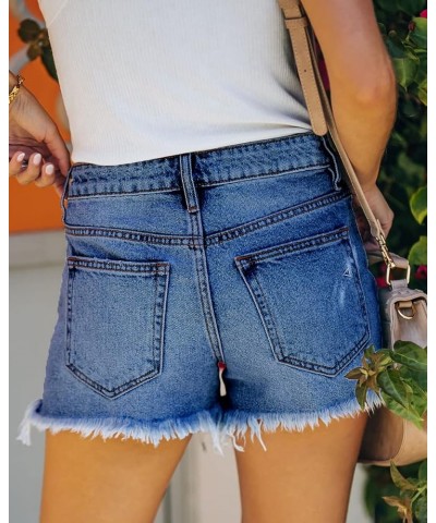 Women's Ripped Denim Jean Shorts Mid Rise Summer Hot Raw Hem Casual Shorts W004-dark Blue $19.03 Shorts