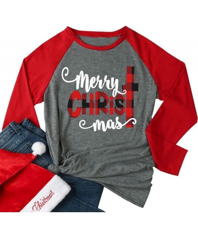 Merry Christmas Tee Shirts Women Christmas Tee Shirts Tops Letter Print Long Sleeve Raglan Baseball Tee Shirts Gray $11.52 T-...