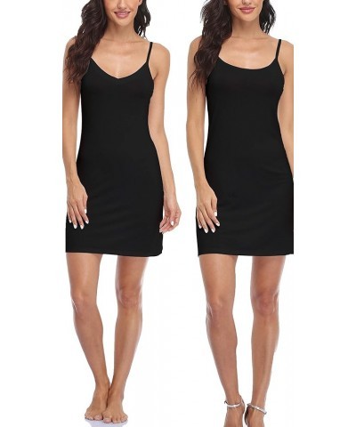 Women's Full Slip for Under Dresses Sexy V Neck Nightgwon Sleep Dress Black $9.94 Dresses