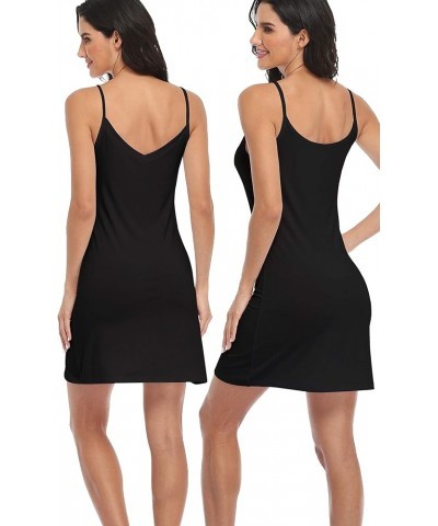 Women's Full Slip for Under Dresses Sexy V Neck Nightgwon Sleep Dress Black $9.94 Dresses