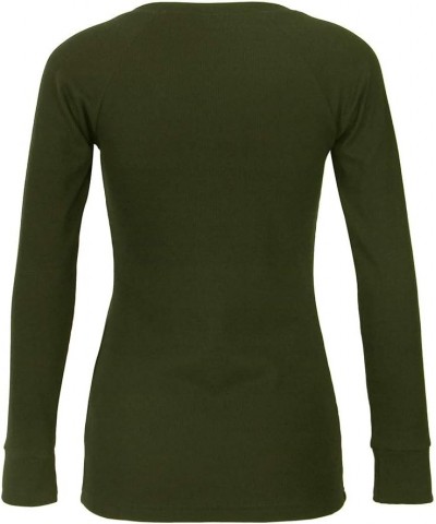 Women's Long Sleeve Fitted T-Shirts V Neck Knit Ribbed Henley Shirt Tops Army Green $14.49 Tops