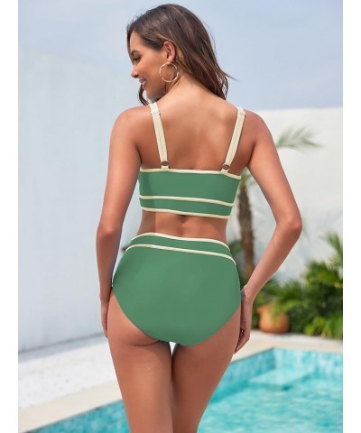 Womens Two Piece High Waisted Swimsuits Sports Color Block Bikini Sets Full Coverage Bathing Suits for Teens Girls Green $17....