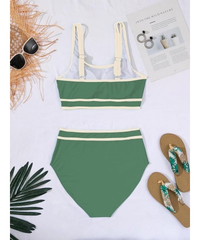 Womens Two Piece High Waisted Swimsuits Sports Color Block Bikini Sets Full Coverage Bathing Suits for Teens Girls Green $17....