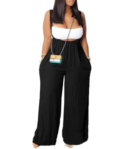 Cotton Linen Wide Leg Suspender Jumpsuits for Women Adjustable Strap Casual Comfy Baggy Overall with Pocket Black $16.32 Over...
