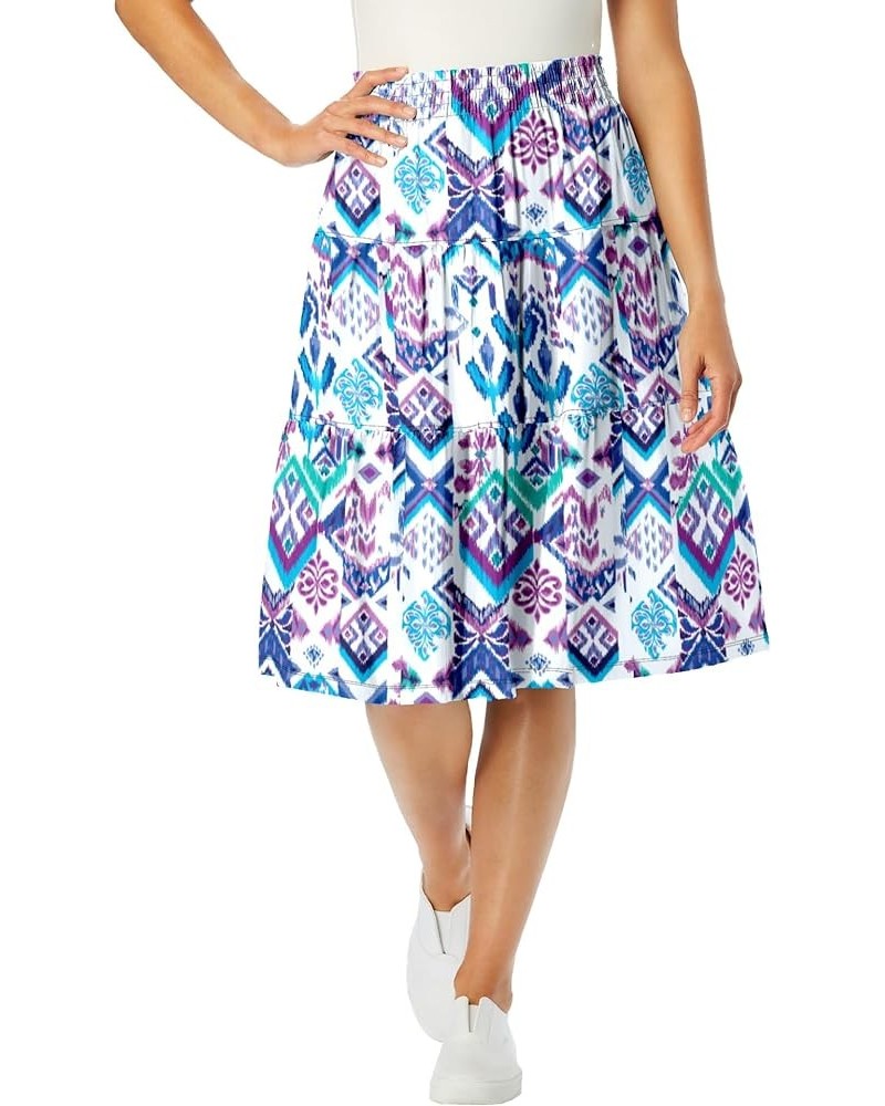 Women's Plus Size Jersey Knit Tiered Skirt White Multi Batik $19.16 Skirts