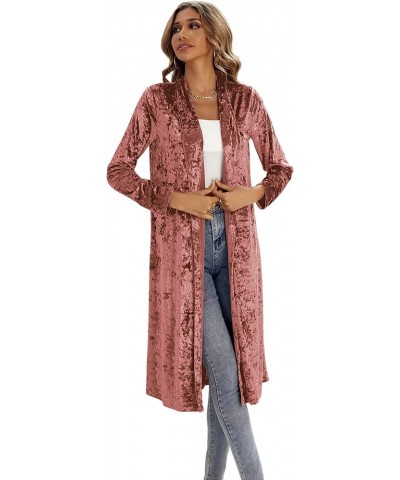 Women's Long Sleeves Casual Velvet Jacket Open Front Cardigan Coat Outerwear Pink $14.76 Sweaters