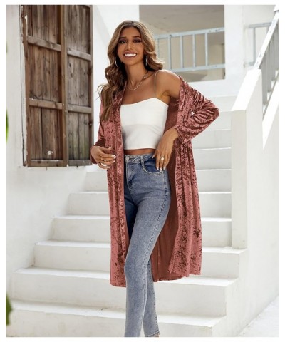 Women's Long Sleeves Casual Velvet Jacket Open Front Cardigan Coat Outerwear Pink $14.76 Sweaters