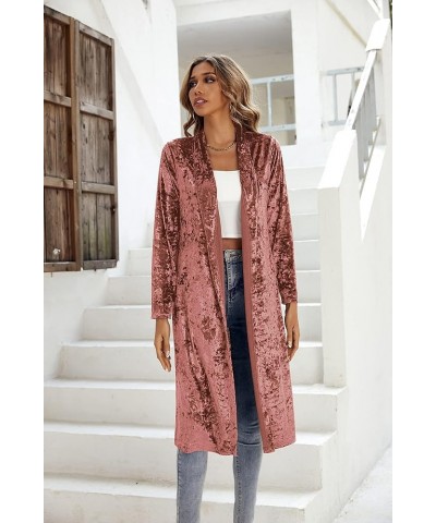 Women's Long Sleeves Casual Velvet Jacket Open Front Cardigan Coat Outerwear Pink $14.76 Sweaters