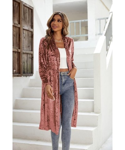 Women's Long Sleeves Casual Velvet Jacket Open Front Cardigan Coat Outerwear Pink $14.76 Sweaters