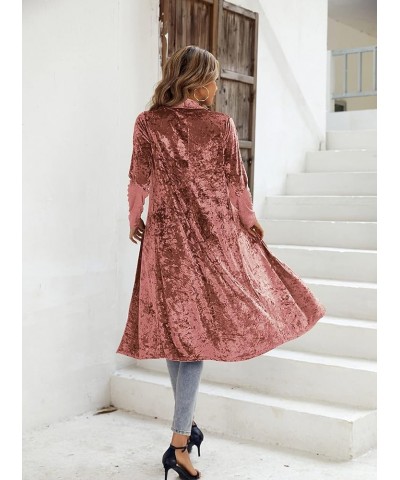 Women's Long Sleeves Casual Velvet Jacket Open Front Cardigan Coat Outerwear Pink $14.76 Sweaters