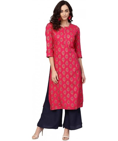 kurti set for women Indian party wear Dress kurta tops with trouser palazzo pants set Pink & Navy Blue $30.50 Suits