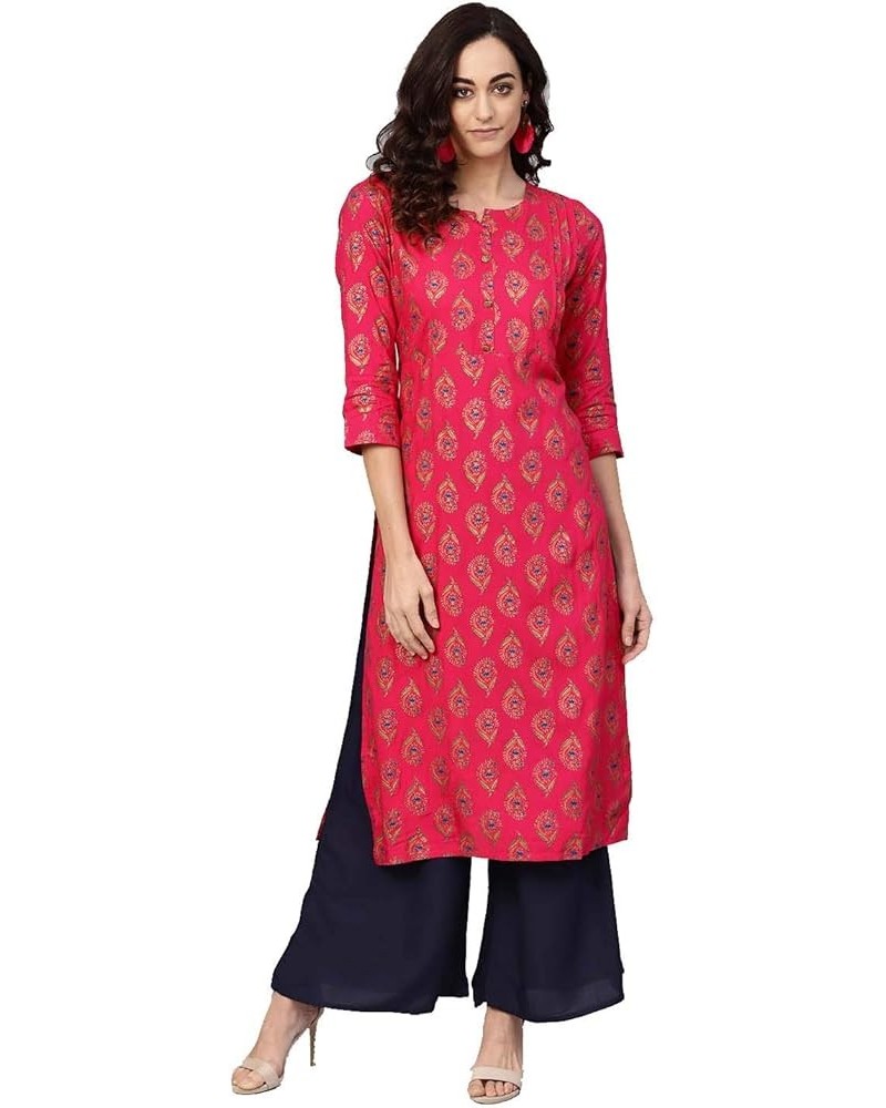 kurti set for women Indian party wear Dress kurta tops with trouser palazzo pants set Pink & Navy Blue $30.50 Suits