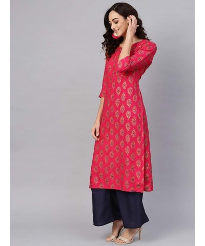 kurti set for women Indian party wear Dress kurta tops with trouser palazzo pants set Pink & Navy Blue $30.50 Suits