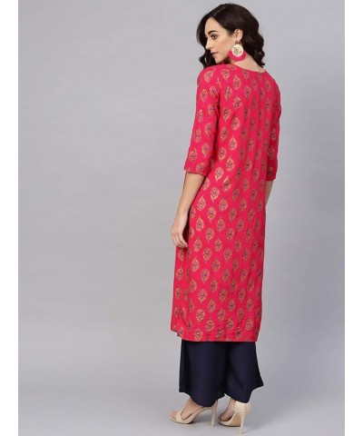 kurti set for women Indian party wear Dress kurta tops with trouser palazzo pants set Pink & Navy Blue $30.50 Suits