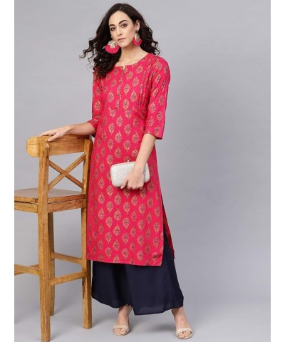 kurti set for women Indian party wear Dress kurta tops with trouser palazzo pants set Pink & Navy Blue $30.50 Suits