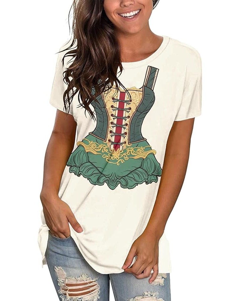 Women's Bavarian Beer Festival T-Shirt Women Comfortable Shirts Round Neck Waist Short Sleeve Authentic German Dirndl 5-beige...