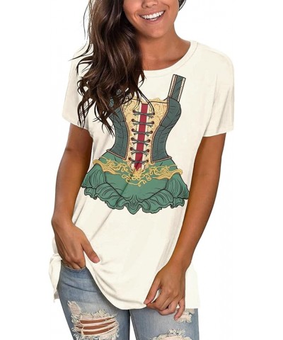 Women's Bavarian Beer Festival T-Shirt Women Comfortable Shirts Round Neck Waist Short Sleeve Authentic German Dirndl 5-beige...