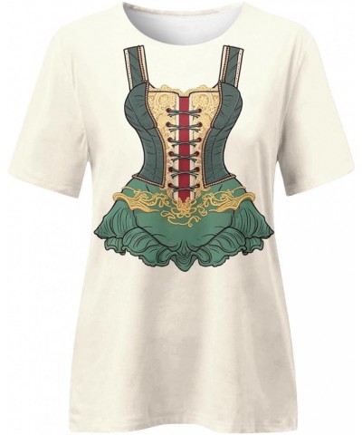 Women's Bavarian Beer Festival T-Shirt Women Comfortable Shirts Round Neck Waist Short Sleeve Authentic German Dirndl 5-beige...