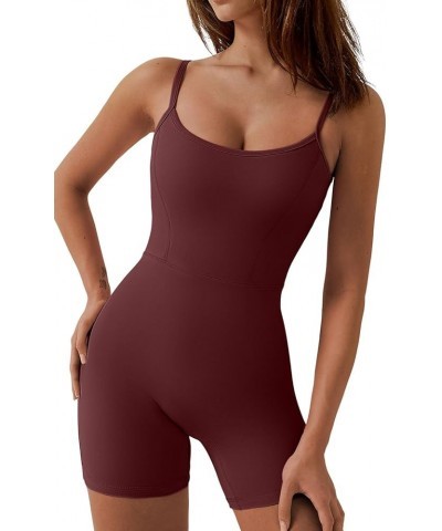 Womens Sexy Spaghetti Strap Bodycon Stretch Jumpsuit U Neck One Piece Short Romper Hot Chocolate $12.99 Jumpsuits