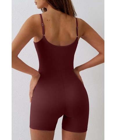 Womens Sexy Spaghetti Strap Bodycon Stretch Jumpsuit U Neck One Piece Short Romper Hot Chocolate $12.99 Jumpsuits