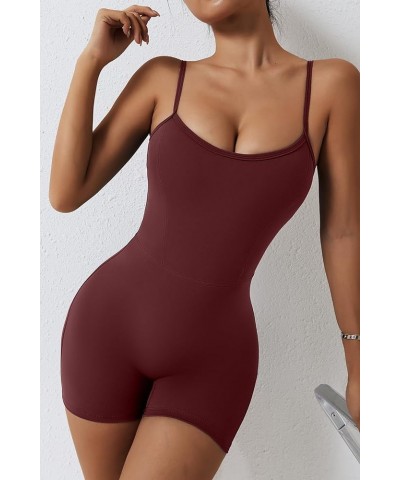 Womens Sexy Spaghetti Strap Bodycon Stretch Jumpsuit U Neck One Piece Short Romper Hot Chocolate $12.99 Jumpsuits