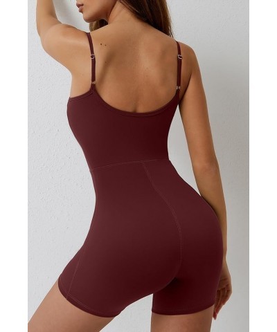 Womens Sexy Spaghetti Strap Bodycon Stretch Jumpsuit U Neck One Piece Short Romper Hot Chocolate $12.99 Jumpsuits