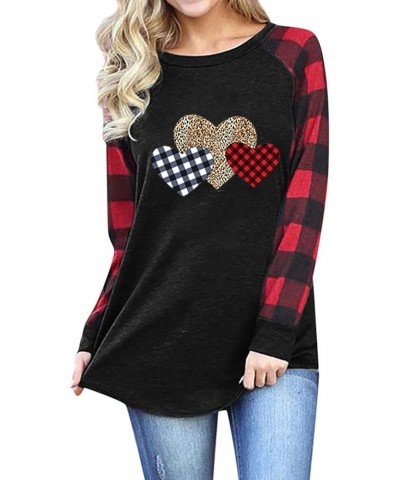 Love Heart Shirt Valentines Day Plus Size Pullover Women Long Sleeve Tops Crewneck Sweatshirts Mother's Day Paild Black $11.3...