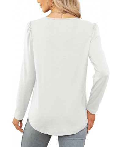 Women's Long Sleeve Tops Square Neck Tunic Tops Pleated Shirts Curved Hem Fashion 2023 13-white $11.20 Tops