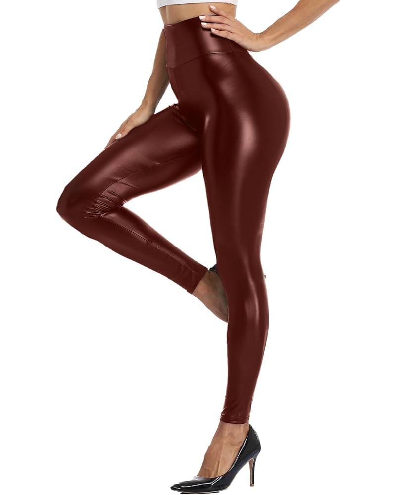 Women's Faux Leather Leggings, High Waisted Sexy Butting Lifting Tights for Women, Stretch PU with Thin Fleece Lined Brown (N...