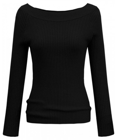 Women's Off Shoulders Sweater Cable Knit V Neck Jumper Long Sleeve Solid Color Sweater Trendy Pullover Blouse Tops Black $9.8...