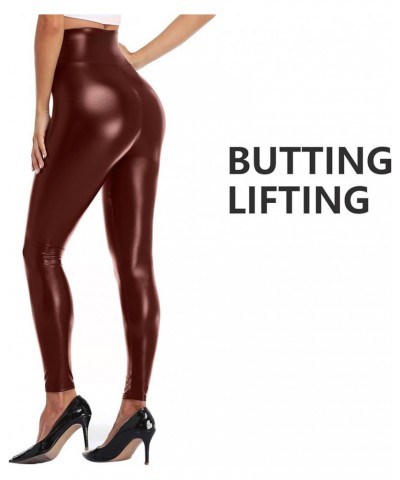 Women's Faux Leather Leggings, High Waisted Sexy Butting Lifting Tights for Women, Stretch PU with Thin Fleece Lined Brown (N...