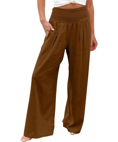 Womens Wide Leg Summer Linen Pants Pleated Waist Palazzo Pants Loose Fit Stretch Casual Summer Resort Clothing 2023 13brown $...