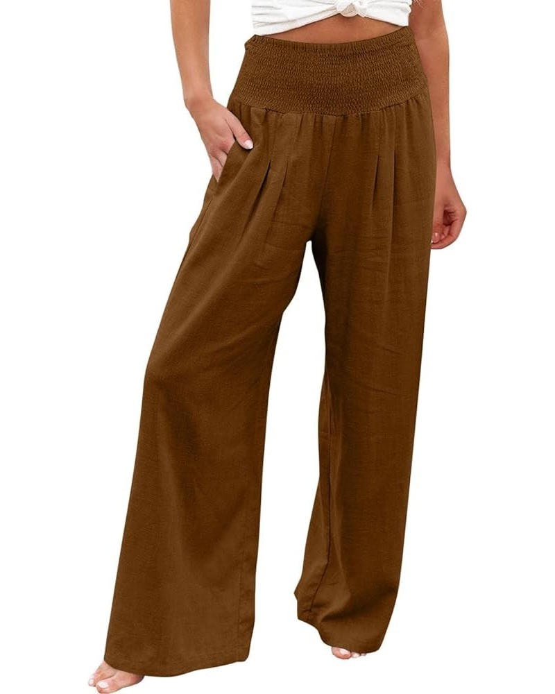 Womens Wide Leg Summer Linen Pants Pleated Waist Palazzo Pants Loose Fit Stretch Casual Summer Resort Clothing 2023 13brown $...