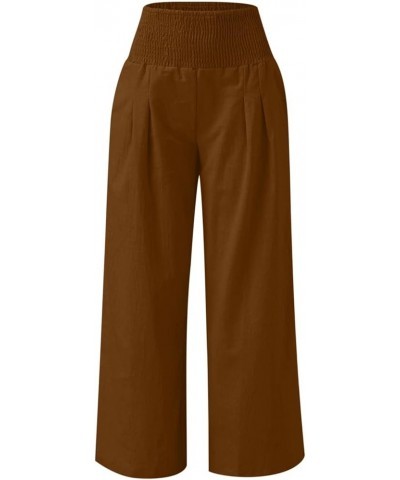 Womens Wide Leg Summer Linen Pants Pleated Waist Palazzo Pants Loose Fit Stretch Casual Summer Resort Clothing 2023 13brown $...