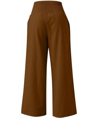 Womens Wide Leg Summer Linen Pants Pleated Waist Palazzo Pants Loose Fit Stretch Casual Summer Resort Clothing 2023 13brown $...