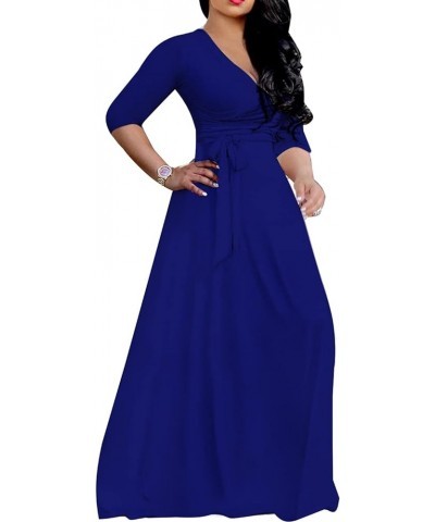 Plus-Size Maxi Dresses for Women African Summer 3/4 Sleeves Beach Sundress with Pockets 8660blue $22.41 Dresses