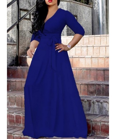 Plus-Size Maxi Dresses for Women African Summer 3/4 Sleeves Beach Sundress with Pockets 8660blue $22.41 Dresses