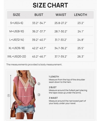 Women's Casual Cap Sleeve Lace Trim V Neck Tops 2024 Summer Loose Tee Shirts Blous Pink $10.99 Tops