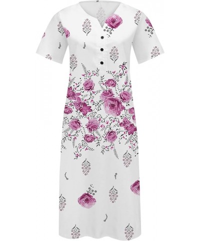 Womens Button V Neck High Waist Trendy Floral A-Line Dresses Summer Short Sleeve Casaul Midi Dress with Pockets Pink 06 $9.02...