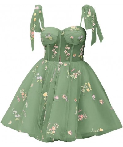 Flower Embroidery Tulle Homecoming Dresses 2023 Short for Teens A Line Formal Party Prom Gowns 04-green $21.60 Dresses