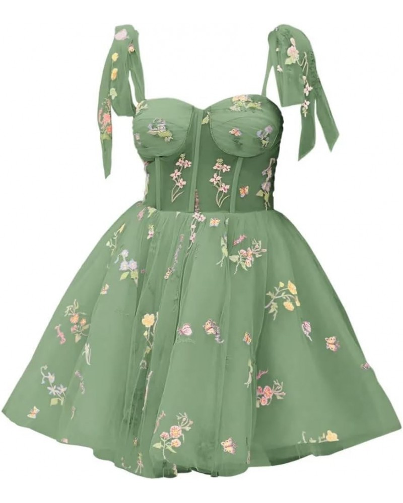 Flower Embroidery Tulle Homecoming Dresses 2023 Short for Teens A Line Formal Party Prom Gowns 04-green $21.60 Dresses