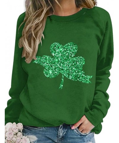 Women's St Patricks Day Sweatshirt Shamrock Crew Neck Shirt Casual Long Sleeve Irish Clover Print Pullover Tops Green12 $15.6...